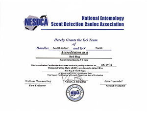 National Entomology Scent Detection Canine Association Certificate